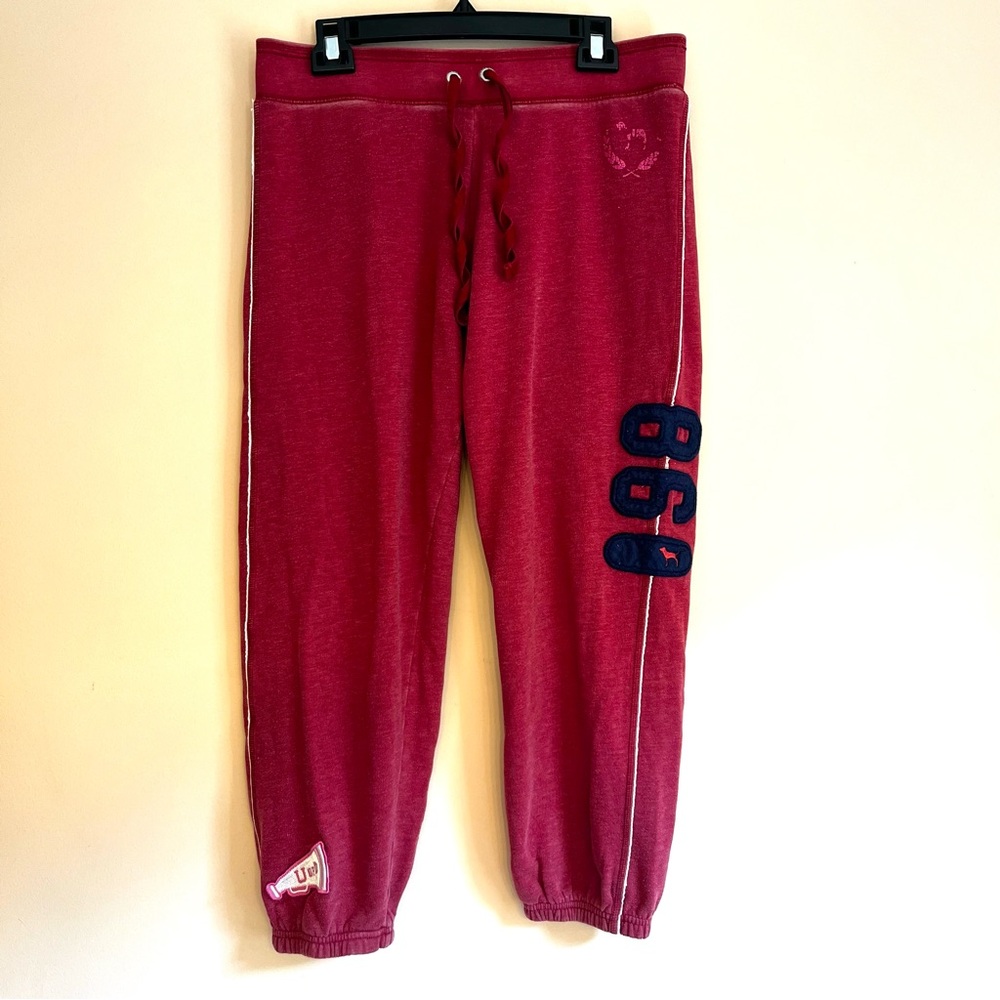 RARE Vintage PINK Joggers Faded Red with Patches and White Piping Size M